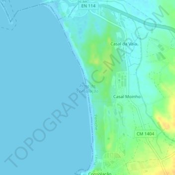 Mapa topográfico Praia da Consolação, altitude, relevo
