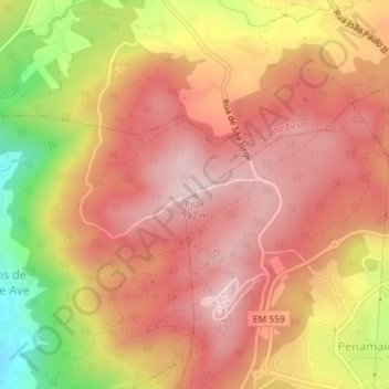 Mapa topográfico Pilar, altitude, relevo