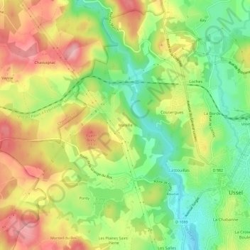 Mapa topográfico Mareille, altitude, relevo