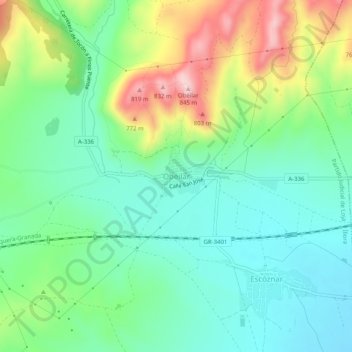 Mapa topográfico Obéilar, altitude, relevo