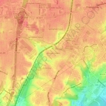 Mapa topográfico Windsor Estates, altitude, relevo