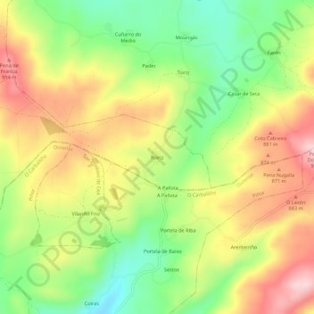 Mapa topográfico Roiriz, altitude, relevo