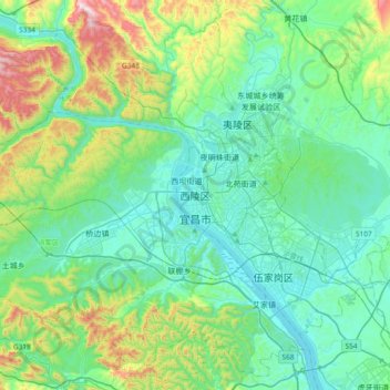 Mapa topográfico Xiling District, altitude, relevo