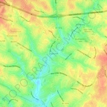 Mapa topográfico Jonestown, altitude, relevo