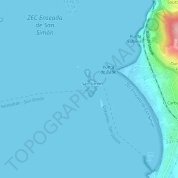 Mapa topográfico Praíña da Mina, altitude, relevo