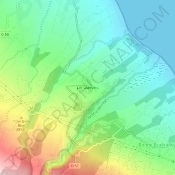Mapa topográfico Les Orangers, altitude, relevo