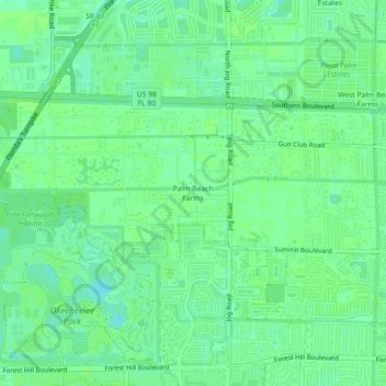 Mapa topográfico Palm Beach Farms, altitude, relevo
