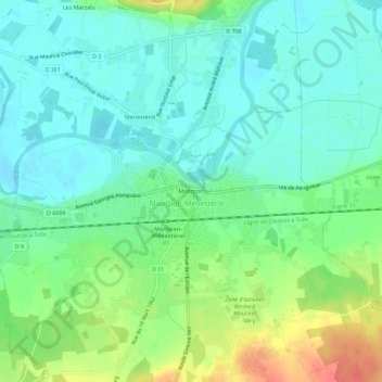 Mapa topográfico Montpon, altitude, relevo