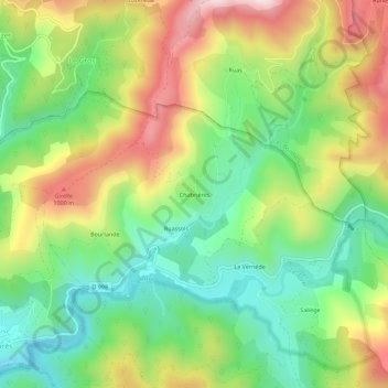 Mapa topográfico Chabrières, altitude, relevo