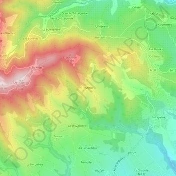 Mapa topográfico Peyrieux, altitude, relevo