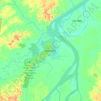 Mapa topográfico Iquitos, altitude, relevo