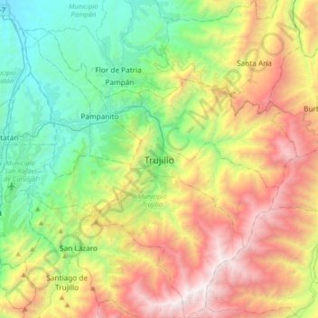 Mapa topográfico Trujillo, altitude, relevo