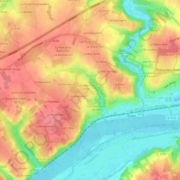 Mapa topográfico Le Vaud, altitude, relevo