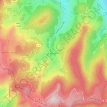 Mapa topográfico Les Basses Huttes, altitude, relevo