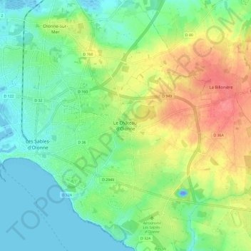 Mapa topográfico Château-d'Olonne, altitude, relevo