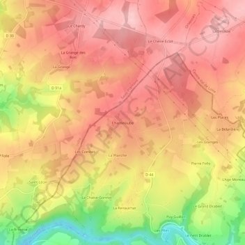 Mapa topográfico Chanteloube, altitude, relevo