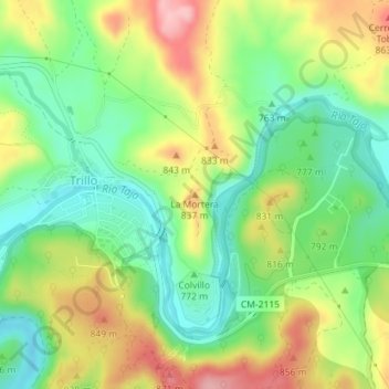 Mapa topográfico La Mortera, altitude, relevo