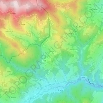 Mapa topográfico Toissieu, altitude, relevo