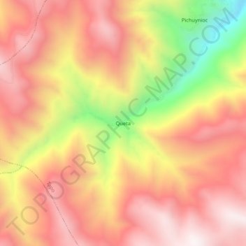 Mapa topográfico Queta, altitude, relevo
