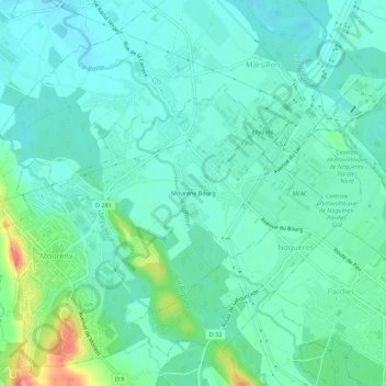 Mapa topográfico Mourenx Bourg, altitude, relevo