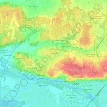 Mapa topográfico La Rochelle, altitude, relevo