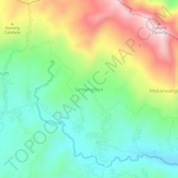 Mapa topográfico Sindanglaya, altitude, relevo