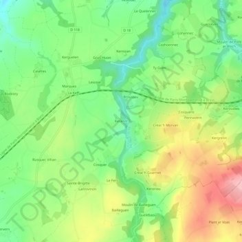 Mapa topográfico Keranot, altitude, relevo