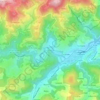 Mapa topográfico La Gruterie, altitude, relevo