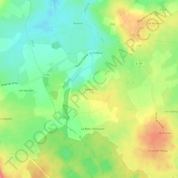 Mapa topográfico Favière, altitude, relevo