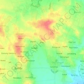 Mapa topográfico Grijo, altitude, relevo