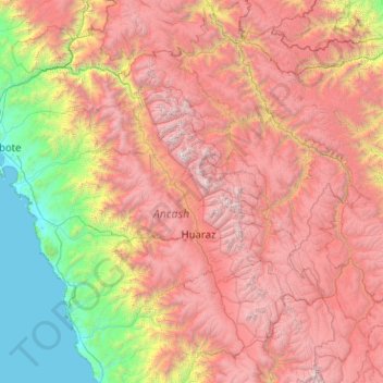 Mapa topográfico Province of Carhuaz, altitude, relevo