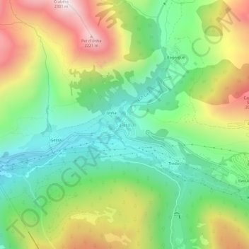 Mapa topográfico Salardú, altitude, relevo