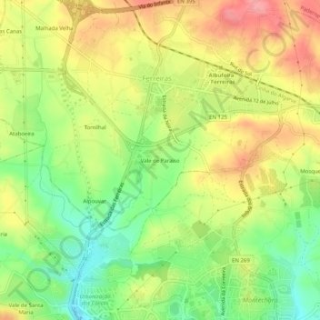 Mapa topográfico Vale de Paraiso, altitude, relevo