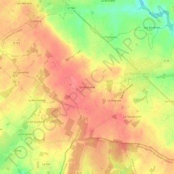 Mapa topográfico La Roussière, altitude, relevo