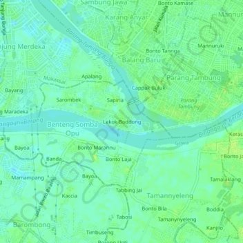 Mapa topográfico Lekok Boddong, altitude, relevo