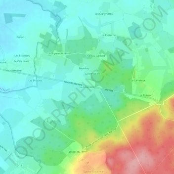 Mapa topográfico La Coletterie, altitude, relevo