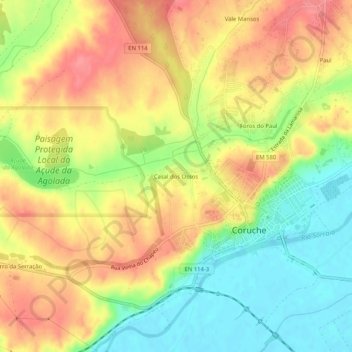 Mapa topográfico Casal dos Ossos, altitude, relevo
