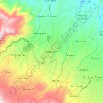 Mapa topográfico Teziutlán, altitude, relevo