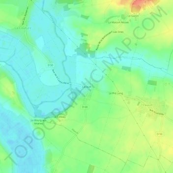 Mapa topográfico Lavaud, altitude, relevo