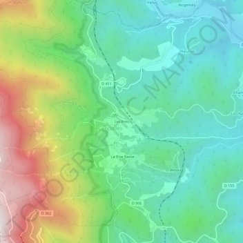 Mapa topográfico Les Prés, altitude, relevo