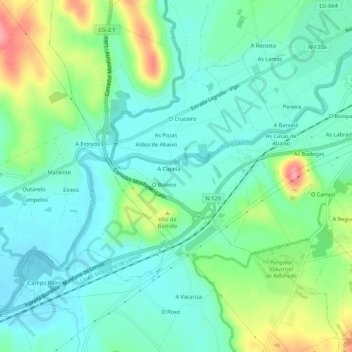 Mapa topográfico A Granxa, altitude, relevo