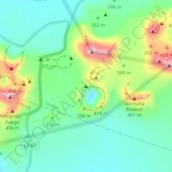 Mapa topográfico Caldera del Corazoncillo, altitude, relevo