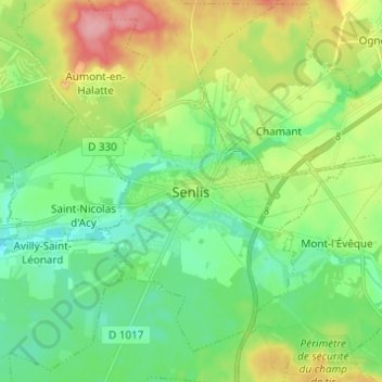 Mapa topográfico Senlis, altitude, relevo