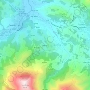 Mapa topográfico Aparrain, altitude, relevo