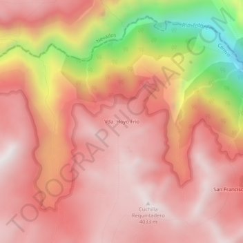 Mapa topográfico Vda. Hoyo Frio, altitude, relevo