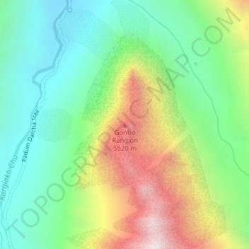 Mapa topográfico Gonbo Rangjon, altitude, relevo