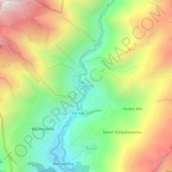 Mapa topográfico Huilloc, altitude, relevo