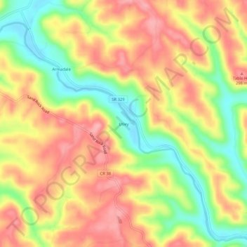 Mapa topográfico Utley, altitude, relevo