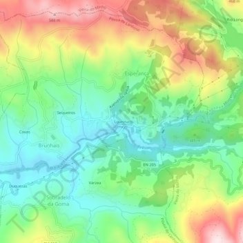 Mapa topográfico Lourosa, altitude, relevo