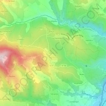 Mapa topográfico Les Heures, altitude, relevo